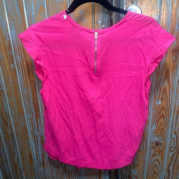 MNG Collection Mango Barbiecore Pink Ruffle Cap Sleeve Blouse Top Size Small - Picture 5 of 8